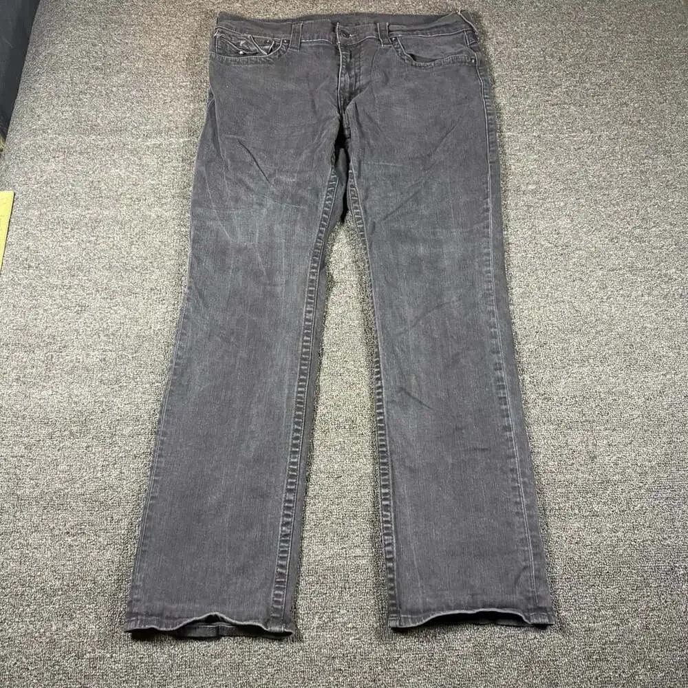 2000s True Religion Ricky Straight Jeans Size 38 Gray Flap Pocket